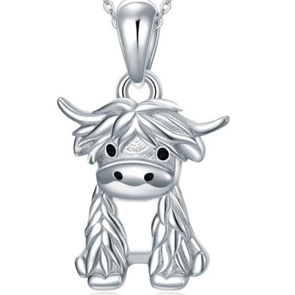 Highland Cow Necklace Sterling Silver Cute Scotland Cow Pendant - Picture 1 of 6
